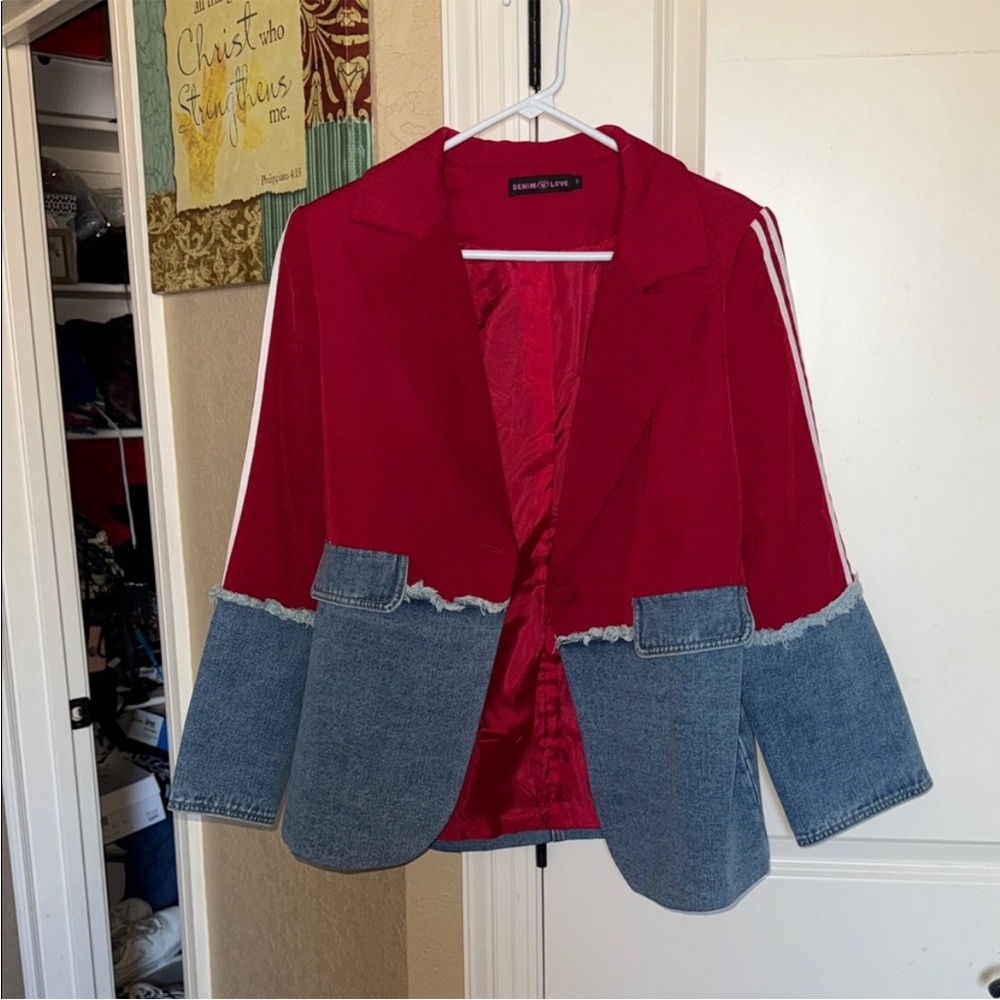 Chic Red and Denim Blazer
